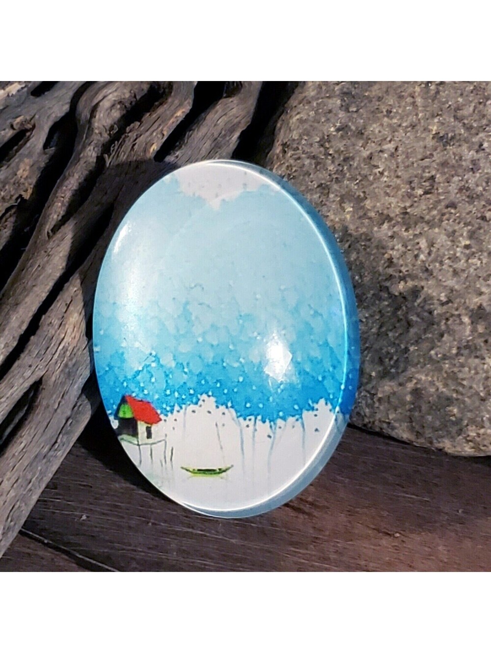 Handmade Tree of Life 40x30mm Oval Tempered Glass Cabochon 6939-C